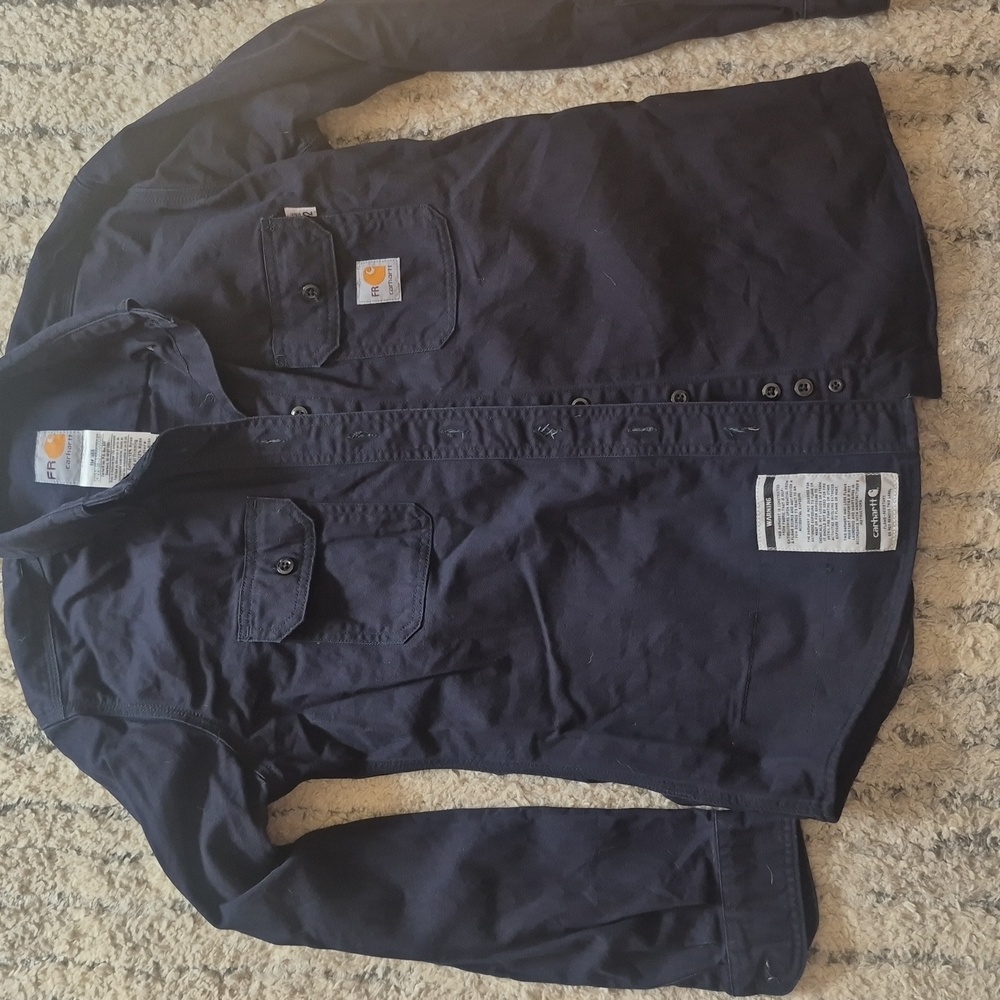 Women's Carhartt Dark Blue Button Up Fire-Resistant Work Shirt